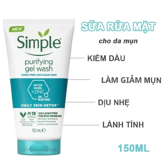 Sữa Rửa Mặt Simple 150ml Da Dầu Mụn